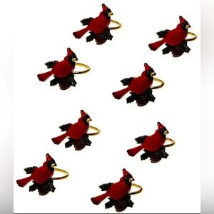 LENOX ( 8 ) GOLD CARDINAL ~ RED ROBIN HOLIDAY DINING NAPKIN RING SET NEW IN BOX